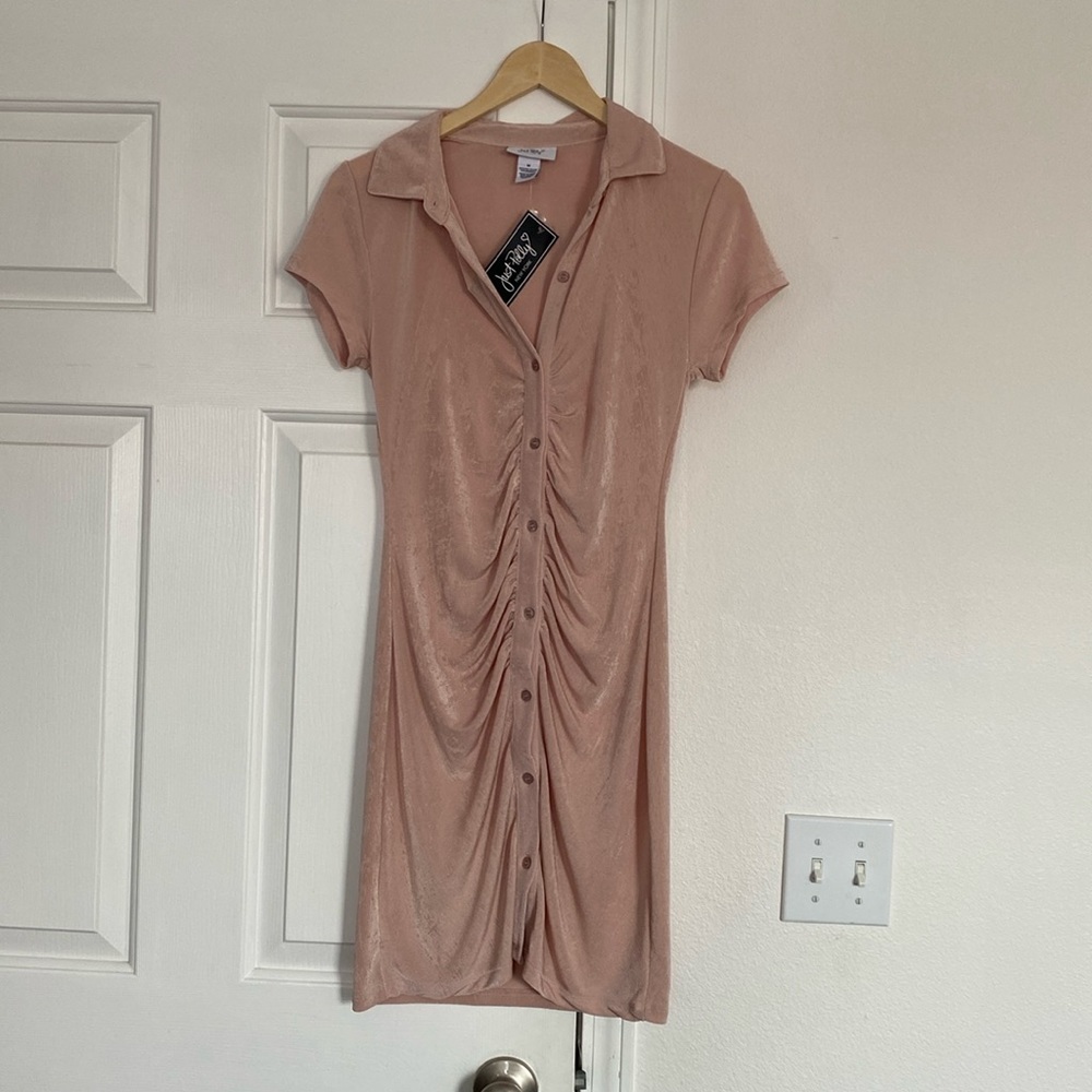 Just Polly NWT bodycon shirt dress in neutral pink.